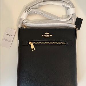 Coach Black Leather Crossbody with Gold Accents